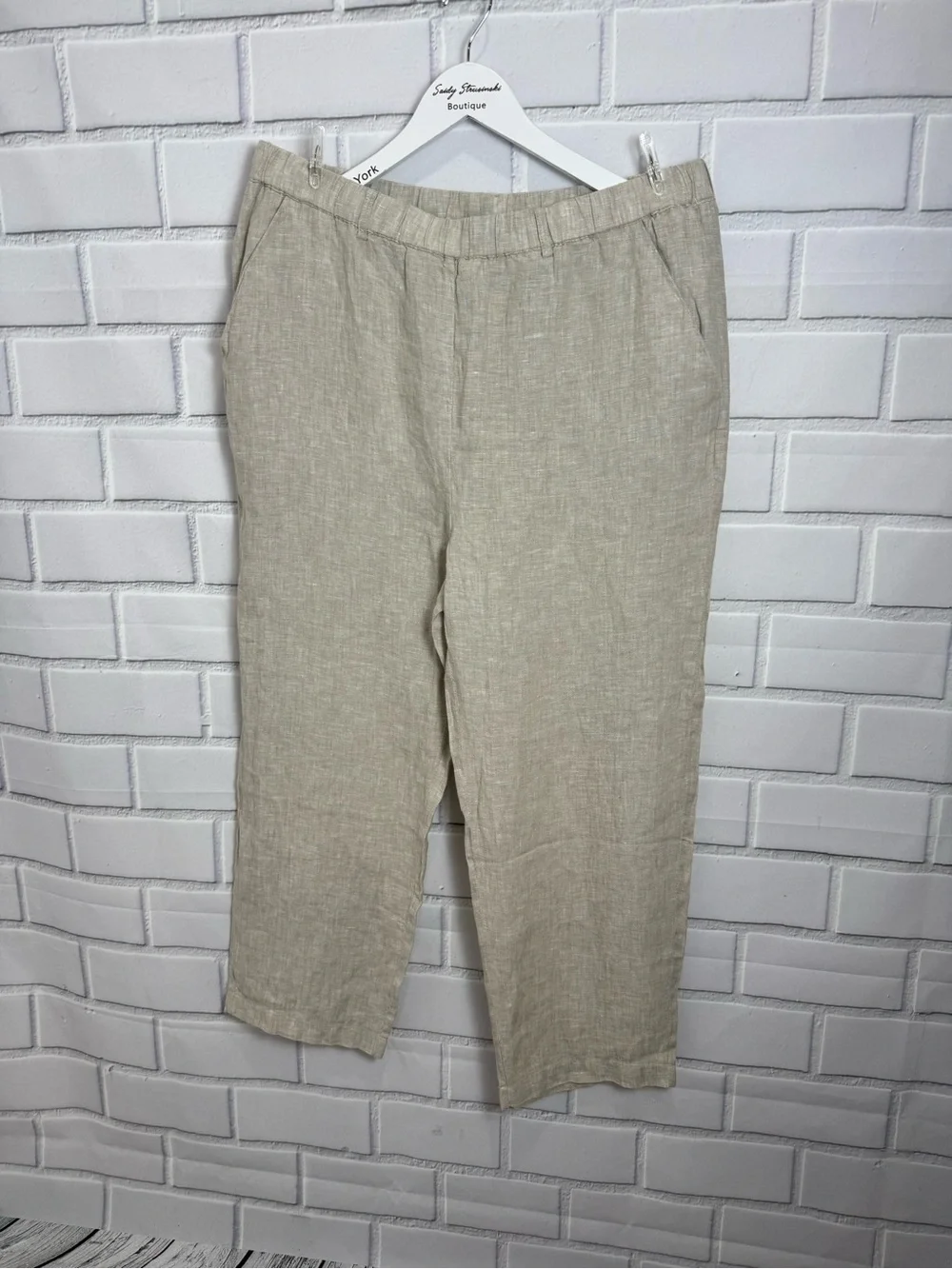 Quince 100% Linen Pull-On Crop Pants Natural Beige designer Cottagecore/ size M